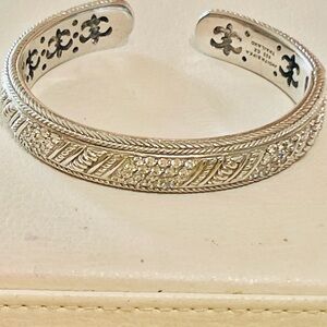 Judith Ripka CZ Sterling Silver Hinged Cuff Bracelet 6.75- 7 “ 49 G